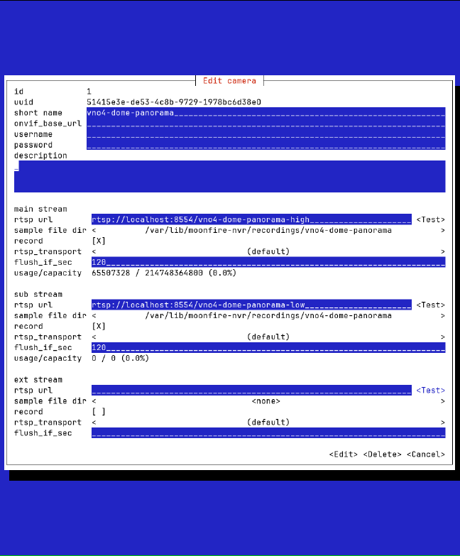 Moonfire-NVR ncurses-based configuration dialog