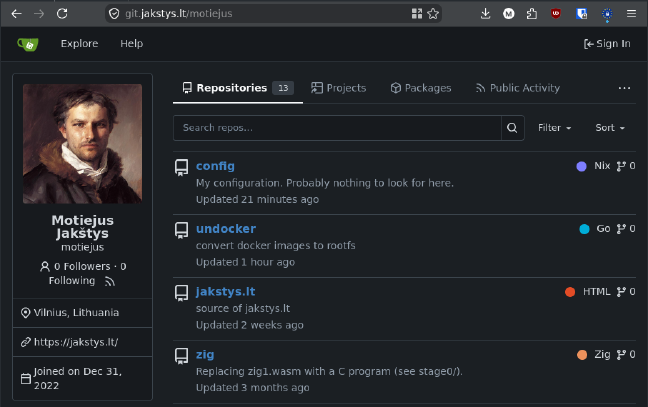 Screenshot of gitea just before turning it off